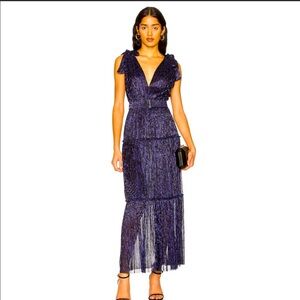 Sabina Musáyev Helena Metallic Tiered Maxi navy dress size XS